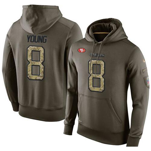 NFL Men's Nike San Francisco 49ers #8 Steve Young Stitched Green Olive Salute To Service KO Performance Hoodie